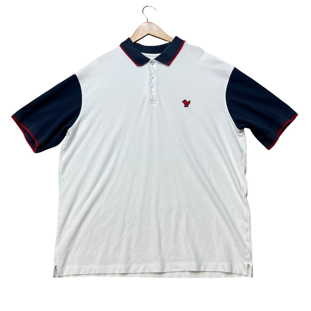Bad Birdie Polo Shirt Men XL White Navy Blue Colorblock Logo Golf Performance